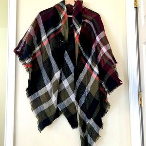 Plaid poncho shawl. One Size. Worn twice.